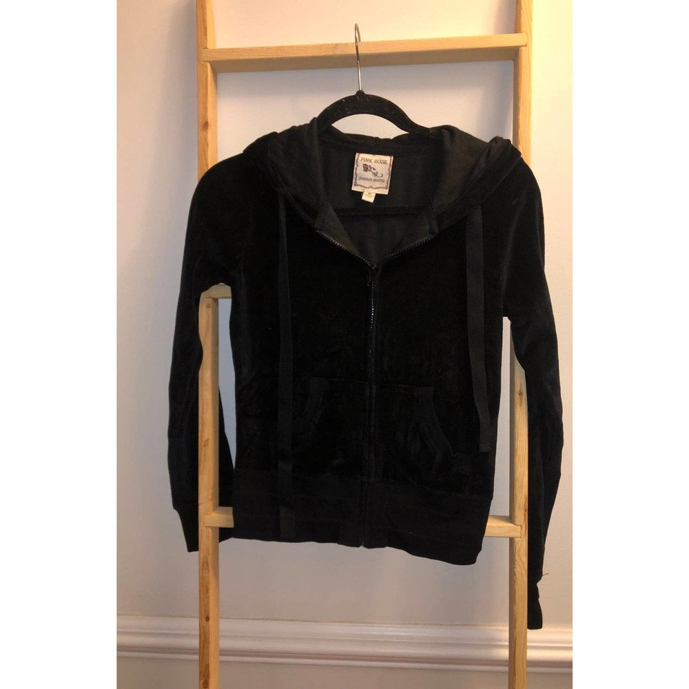 Pink Rose Black Velvet Hoodie